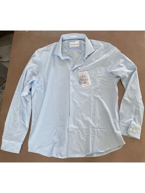 Denim & Flower Men's Light Blue Tech Stretch Dress Shirt, M